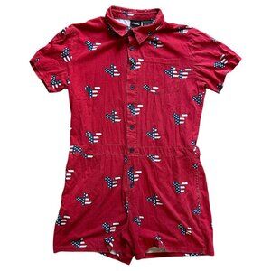 Disney Button Down July 4th Patriotic Mickey Mouse USA Red Romper Size Medium